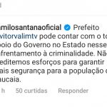 Governador comenta publicação do prefeito Vitor Valim e imprensa especula aproximação